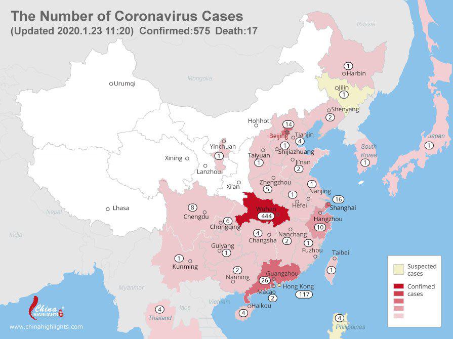Resultado de imagen de coronavirus mapa 26 enero