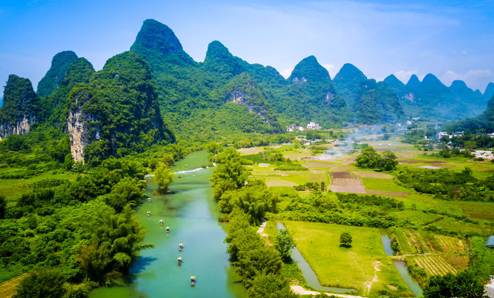 Balsa de bambú en Yangshuo